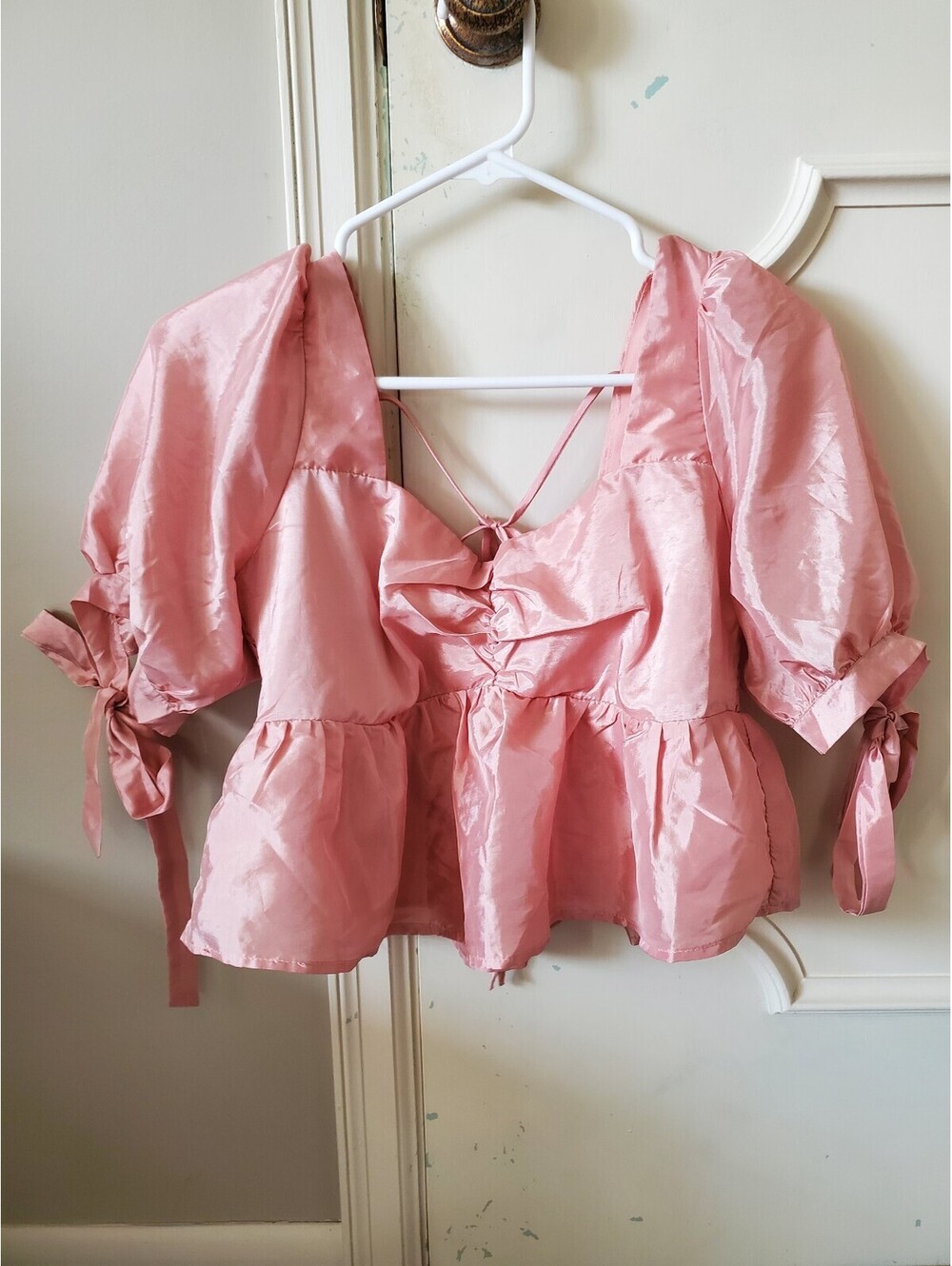 Altar'd State Pink Puffy Babydoll Crop Top
